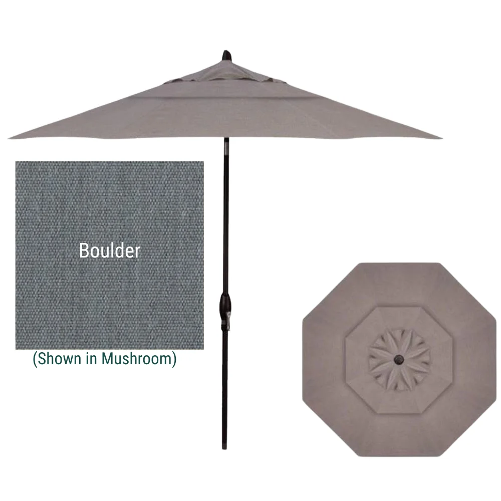 Treasure Garden, 9 Foot Double Vent Crank Lift Round Market Umbrella, Boulder on Black