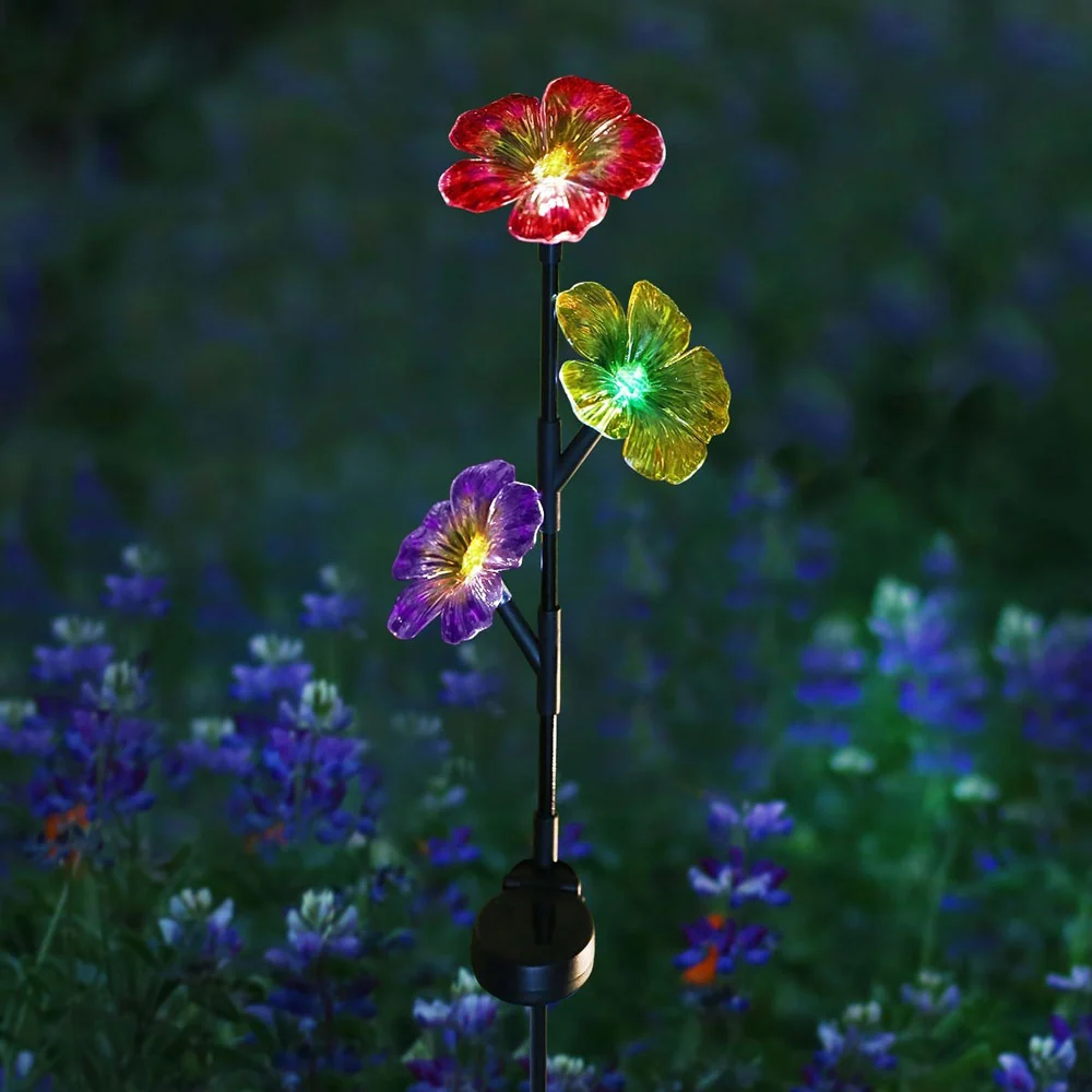 Alpine, Exotic 3 Flower Garden Stake w/LED
