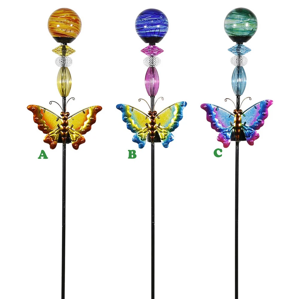 Alpine, Swirl Glass Ball & Butterfly Stake, Sold Individually, 36"