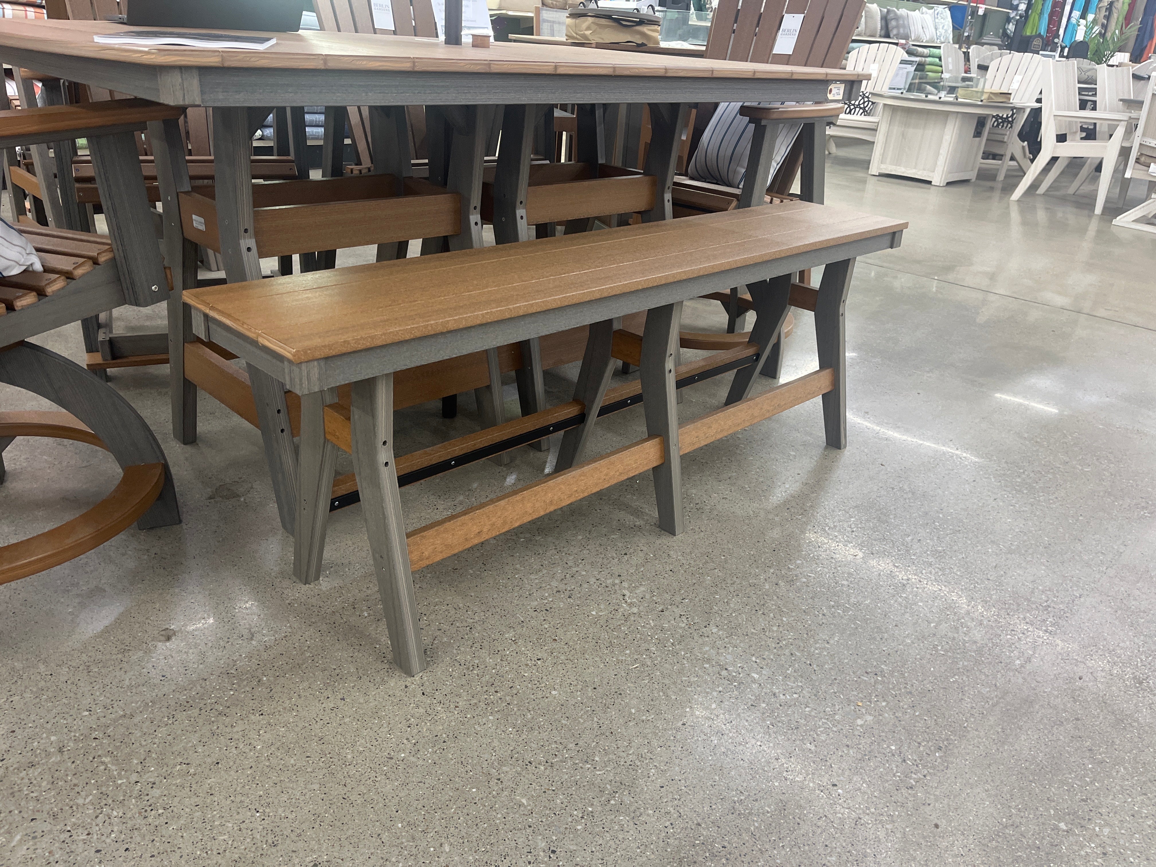 Berlin Gardens, 66” Harbor Counter Height Bench, Antique Mahogany on Costal Gray - Image 2
