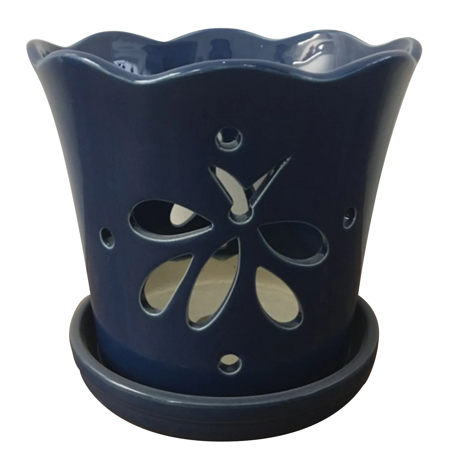 Border Concepts Butterfly Orchid Pot w/ Attached Saucer, 5-Inch (Colors Vary) - Image 3