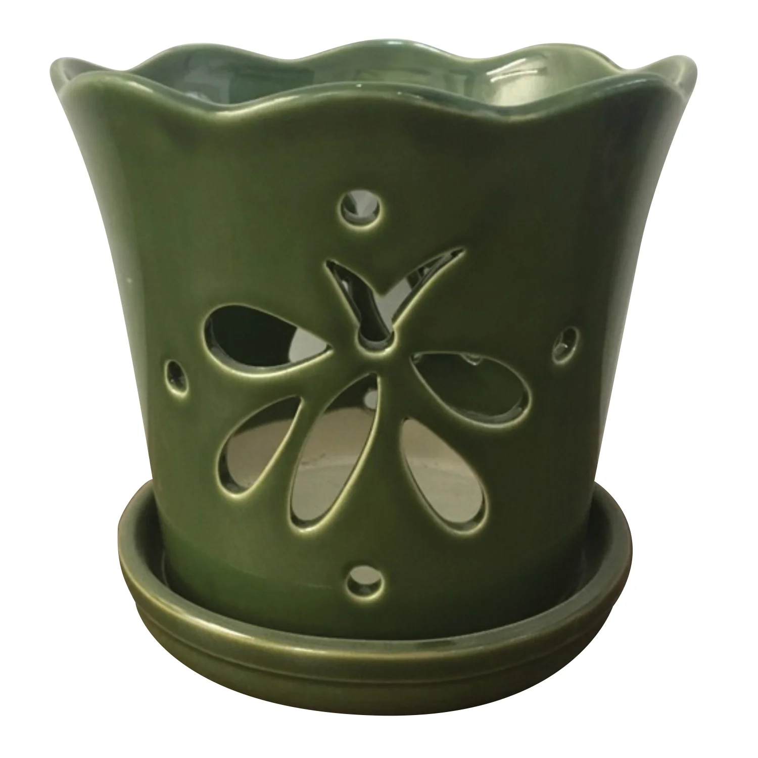 Border Concepts Butterfly Orchid Pot w/ Attached Saucer, 5-Inch (Colors Vary) - Image 5