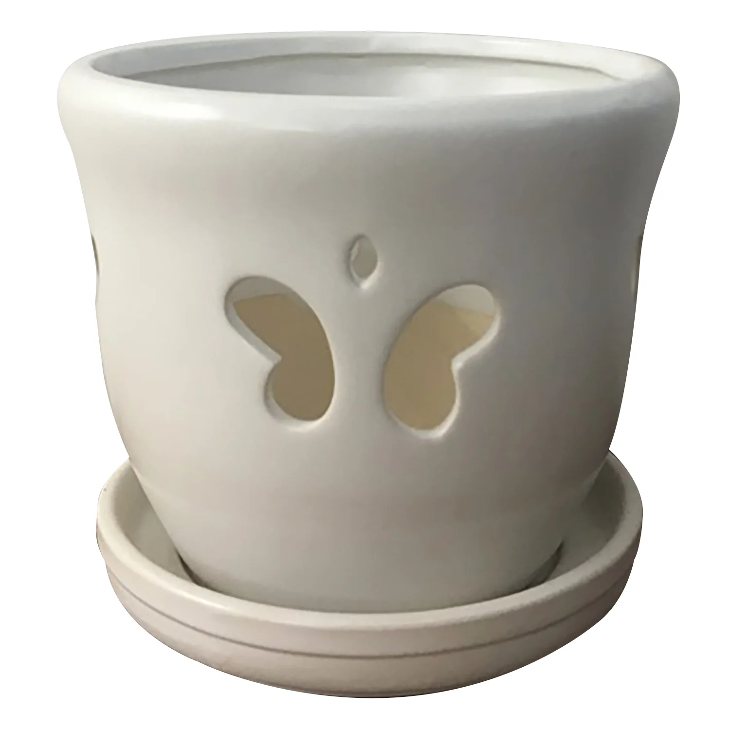 Border Concepts Butterfly Orchid Pot w/ Attached Saucer , Matte Finish, 7.25-Inch (Colors Vary) - Image 2