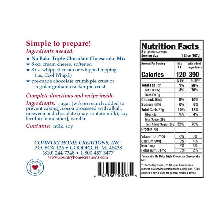 Country Home Creations No-Bake Triple Chocolate Cheesecake Mix, 5 oz. - Image 3