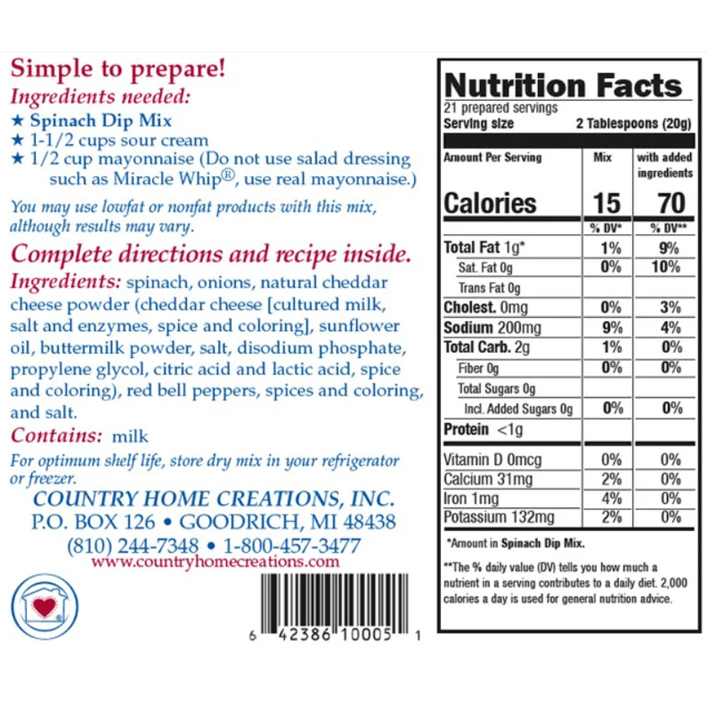 Country Home Creations Spinach Dip Mix, 1 oz. - Image 3