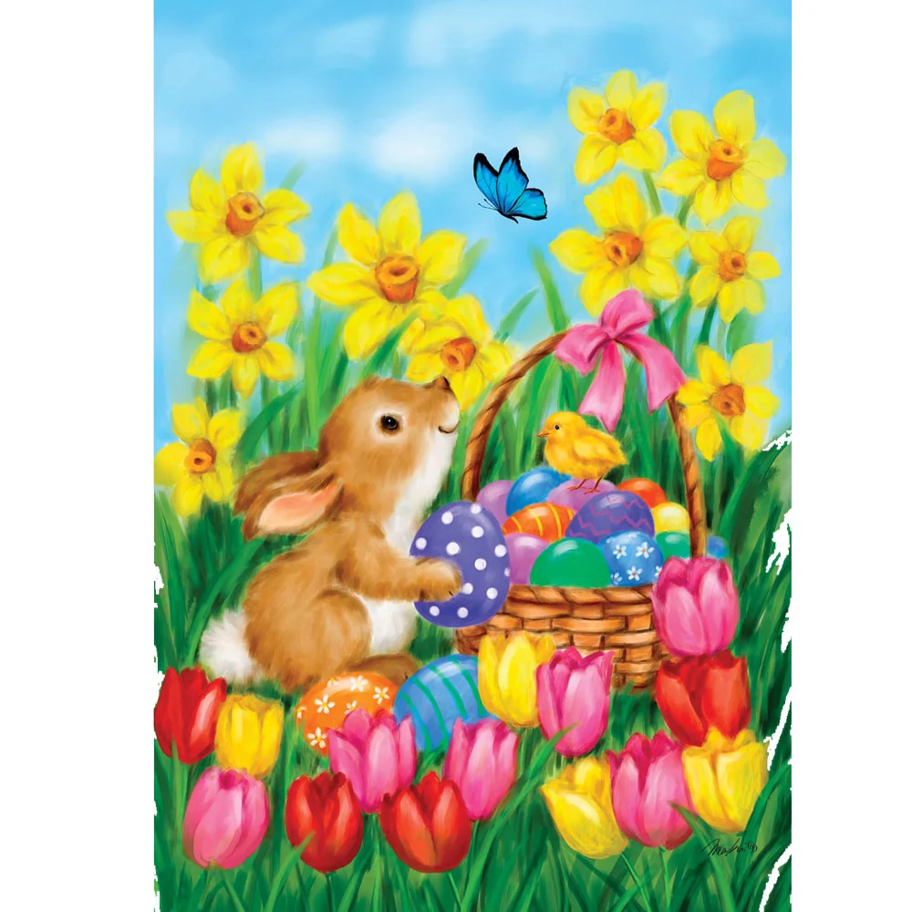 Custom Decor, Bunny and Basket Garden Flag