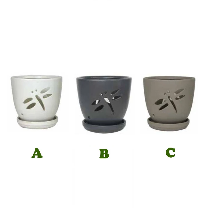 Dragonfly Orchid Pot w/ Saucer, 5 1/2" x 5 1/4"