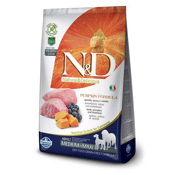 Farmina N&D Pumpkin Grain-Free Lamb & Blueberry Adult Medium & Maxi Dog Food, 26.4 lb