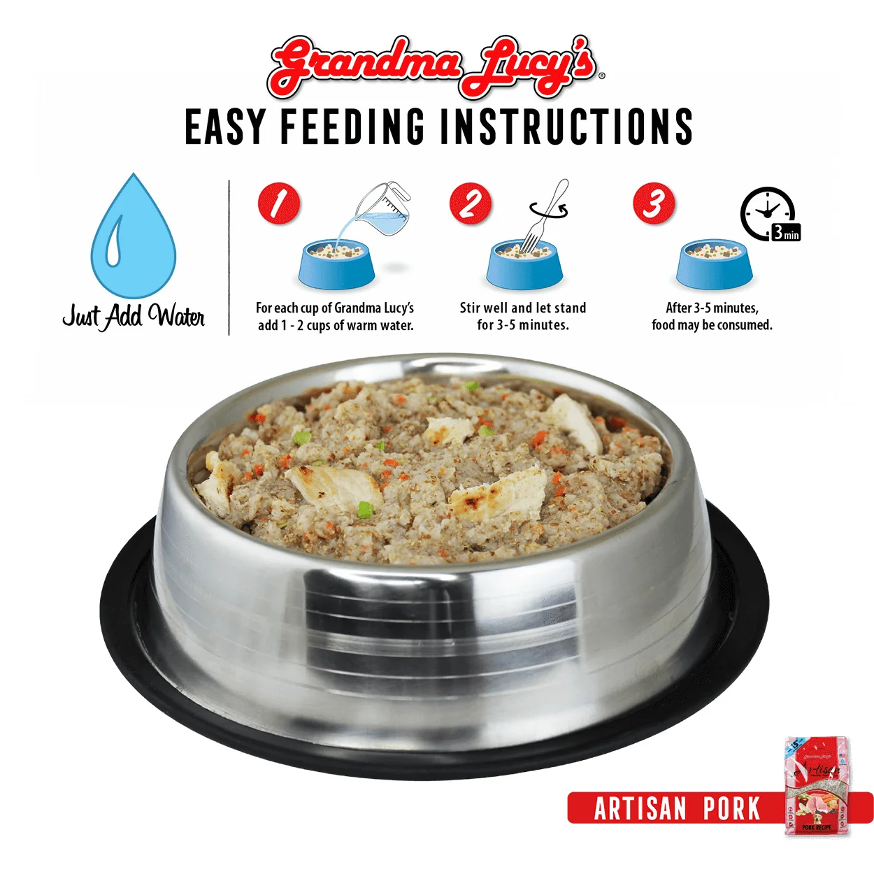Grandma Lucy's Artisan Freeze-Dried Pork Recipe Dog Food, 1 LB - Image 3