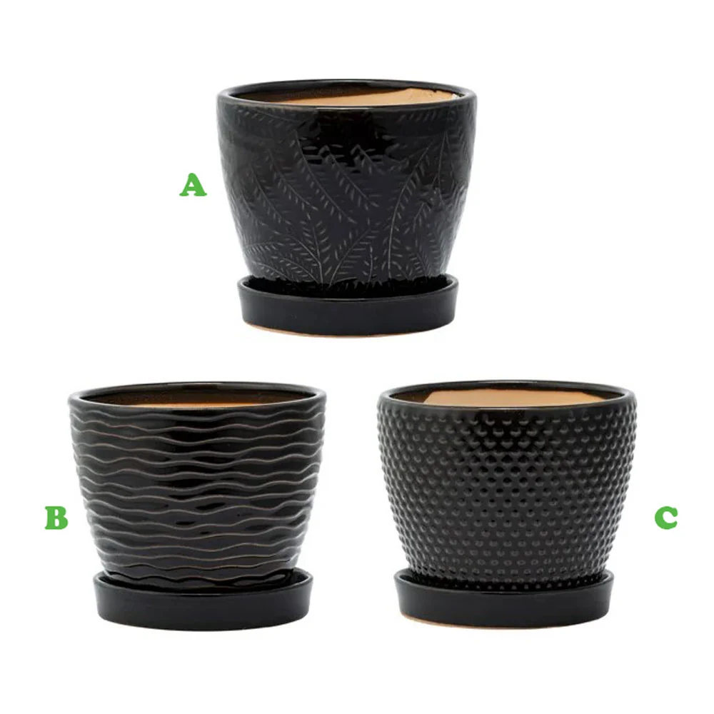 Napco, Black Planter w/Saucer, 5", Assorted and Sold Separately