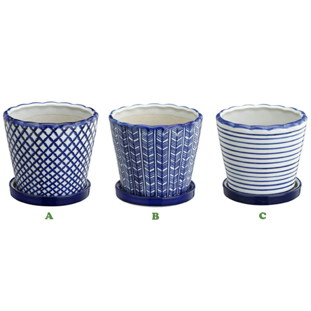 Napco, Blue & White Planter W/Saucer. Assorted & Sold Separately