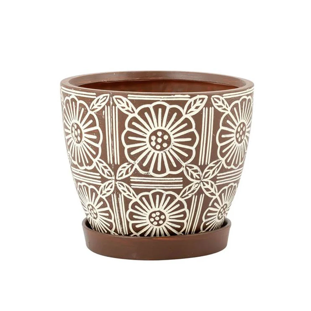 Napco, Rustic Flower Pot W/Saucer