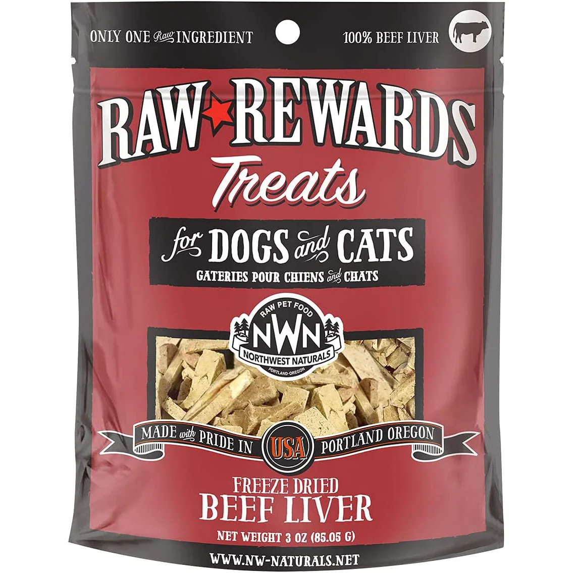 Northwest Naturals Raw Rewards Dog & Cat Treats, Freeze-Dried Beef Liver, 3 oz.