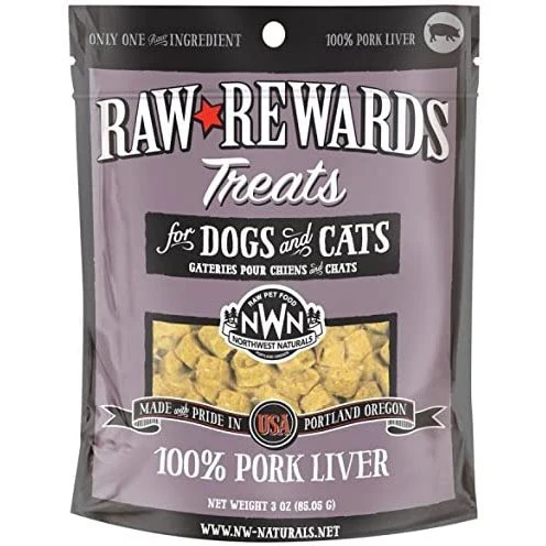 Northwest Naturals Raw Rewards Dog & Cat Treats, Freeze-Dried Pork Liver, 3 oz.
