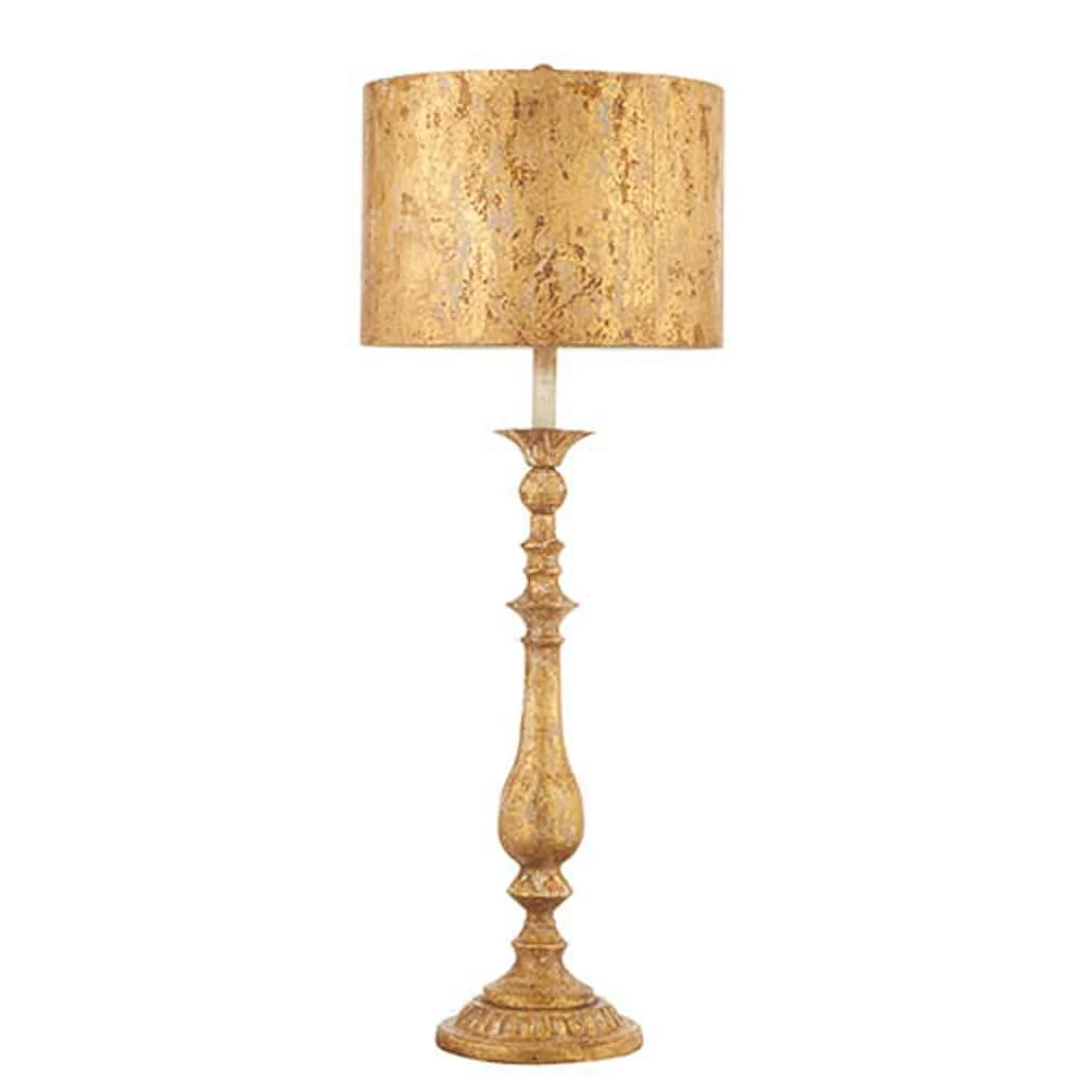 Raz, Distressed Gold Lamp W/Metal Shade