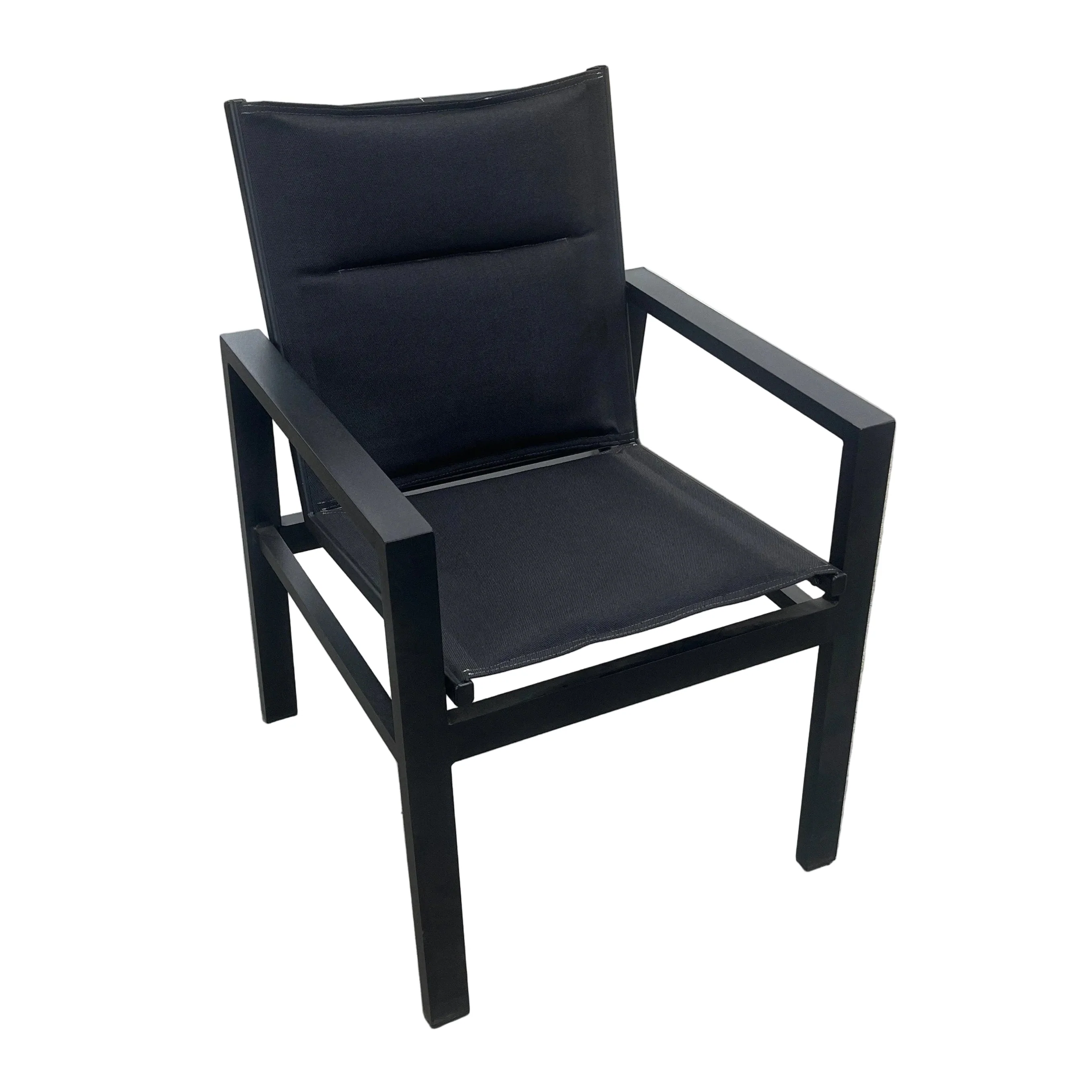 Berlin Gardens, Vida Padded Sling Dining Chair, Augustine Ebony on Matte Black Aluminum Frame